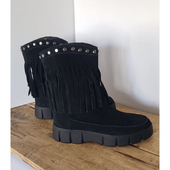 NWT Geox Ghoula Suede Fringe Studded Mid-Calf Chunky Lug Sole Winter Boots 38 - Picture 4 of 13